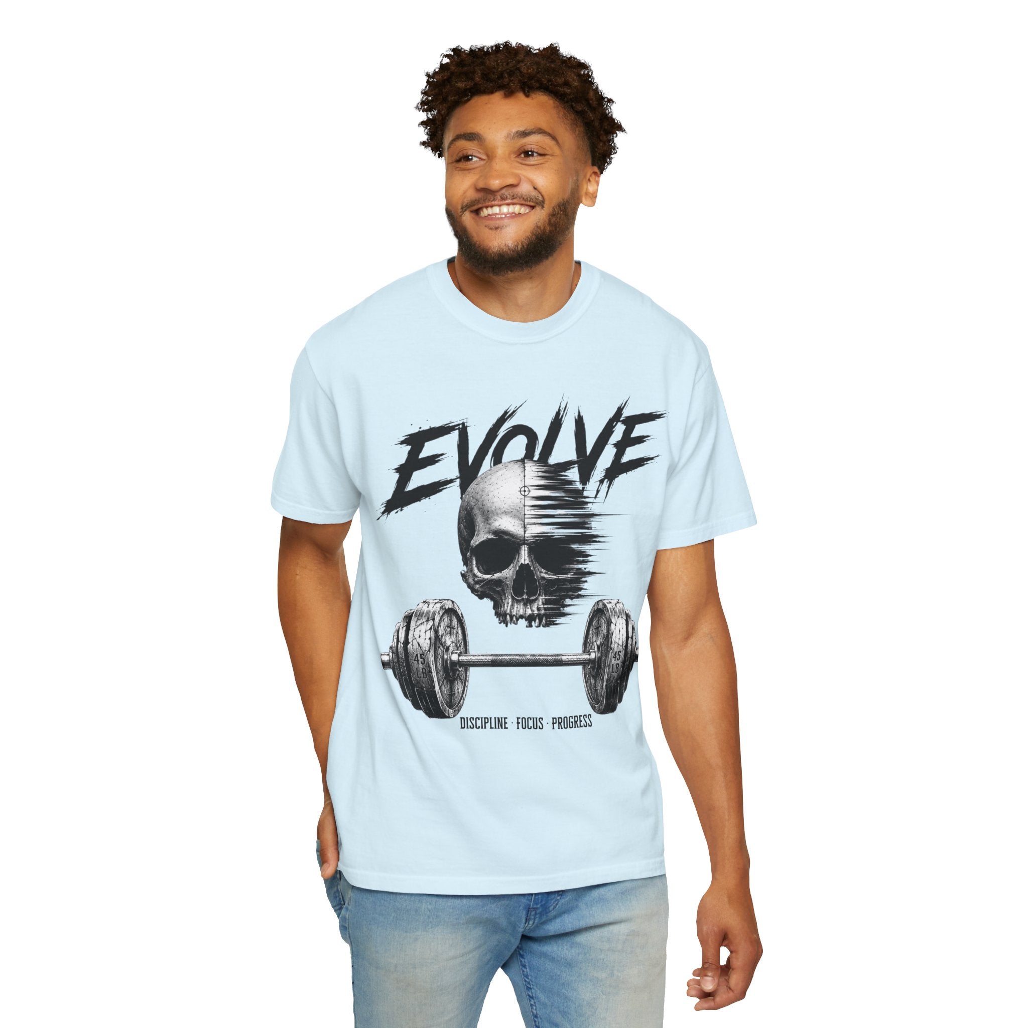 Evolve Skull Barbell T-Shirt — Fitness & Strength Gym Tee