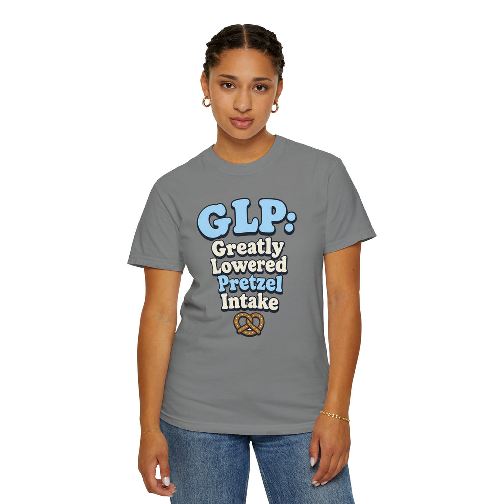 Funny GLP Shirt — "Greatly Lowered Pretzel Intake" Weight Loss Humor Tee