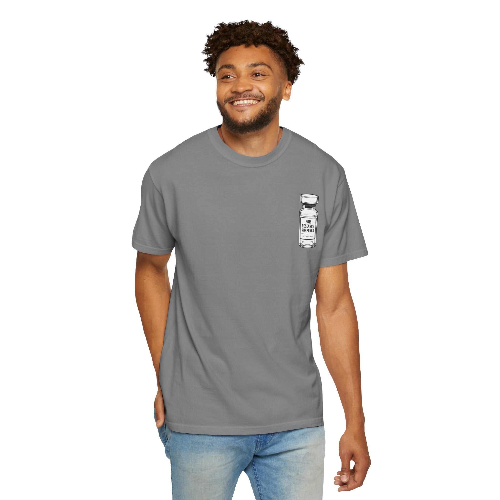 Peptides Vial Chest Pocket T-Shirt — Minimal Illustration Tee