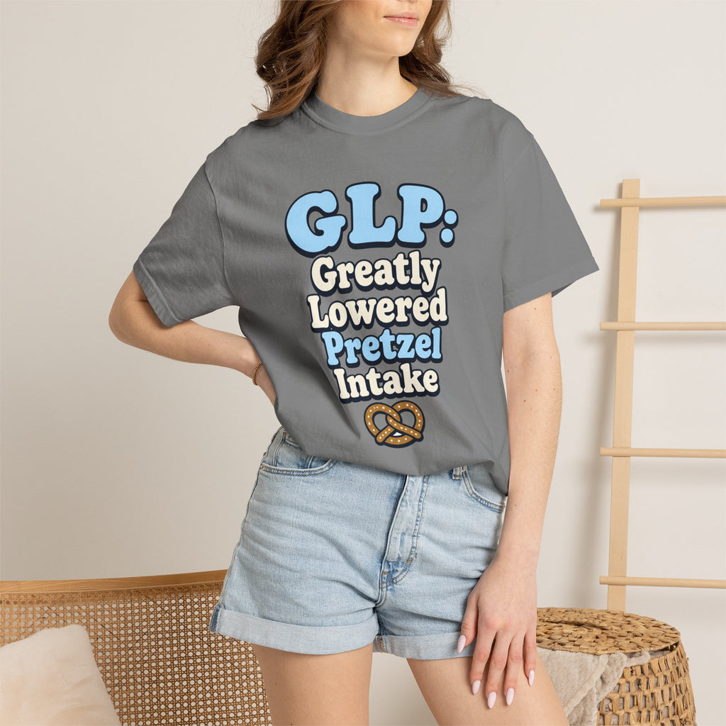 Funny GLP Shirt — "Greatly Lowered Pretzel Intake" Weight Loss Humor Tee