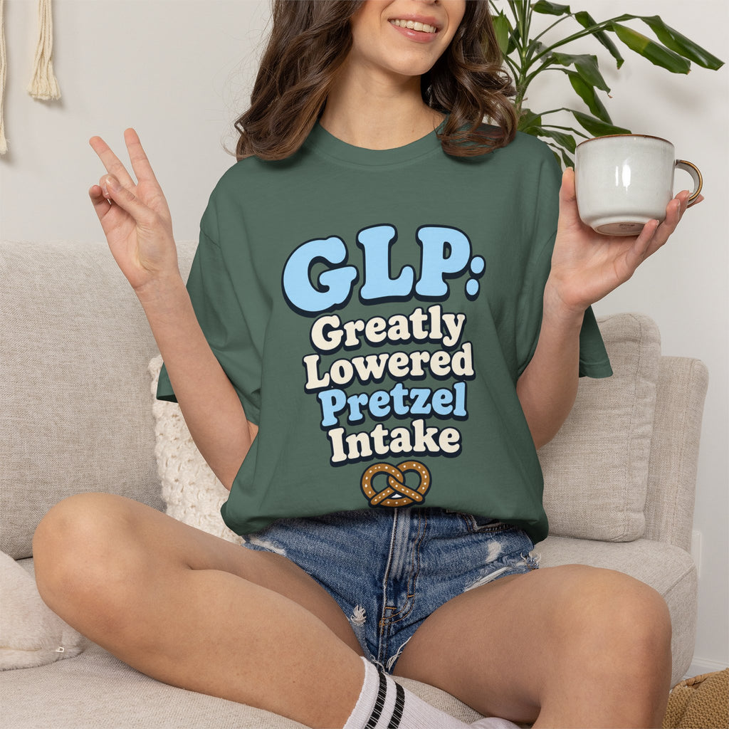Funny GLP Shirt — "Greatly Lowered Pretzel Intake" Weight Loss Humor Tee