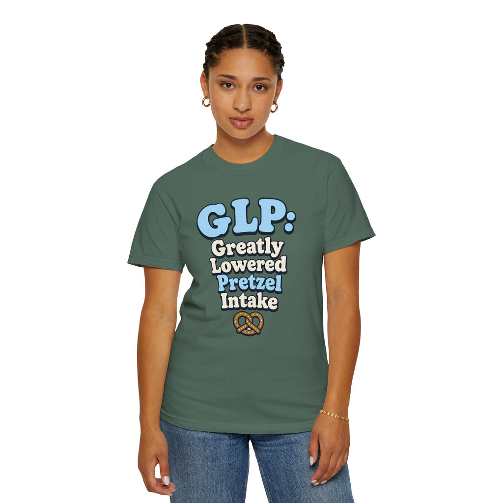 Funny GLP Shirt — "Greatly Lowered Pretzel Intake" Weight Loss Humor Tee