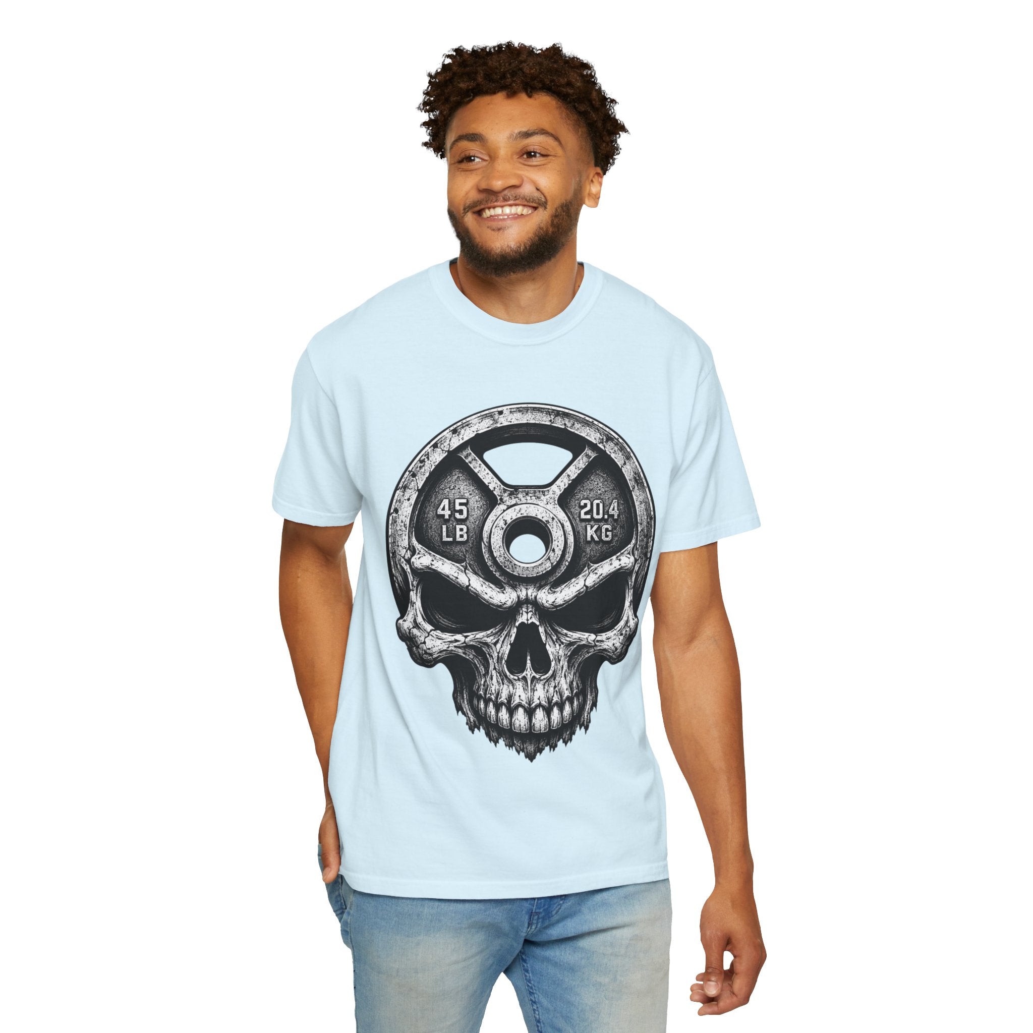 Weight Plate Skull T-Shirt — Gym Skull 45lb Fitness Tee