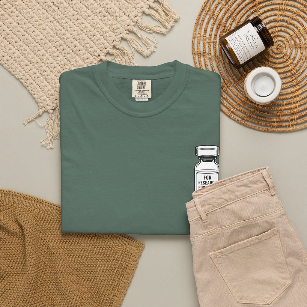 Peptides Vial Chest Pocket T-Shirt — Minimal Illustration Tee