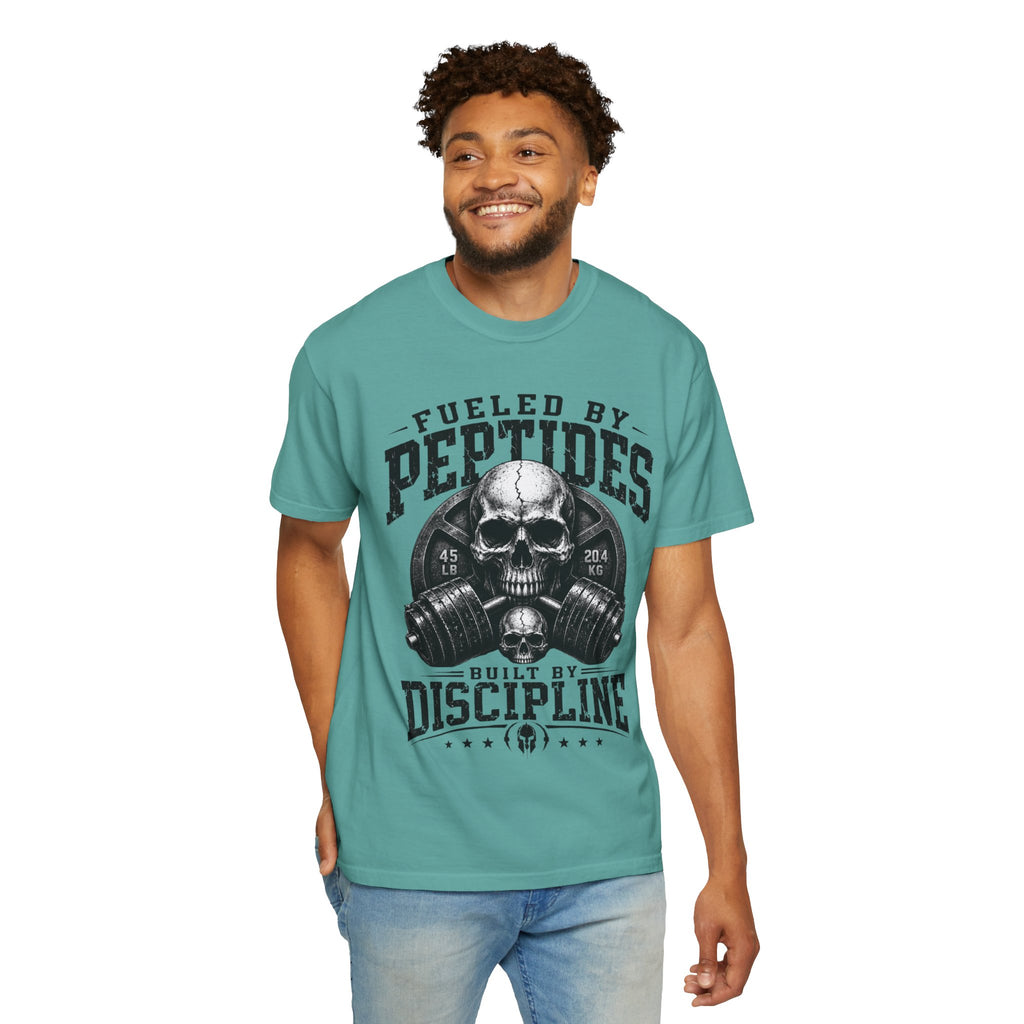 Peptides Skull Gym T-Shirt — "Fueled by Peptides, Built by Discipline" Fitness Tee