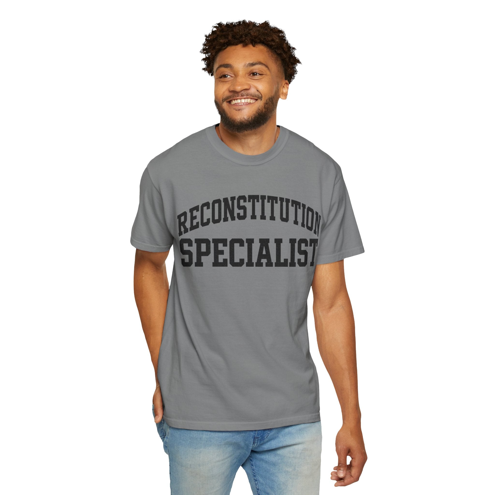 Reconstitution Specialist T-Shirt — Retro Collegiate Graphic Tee