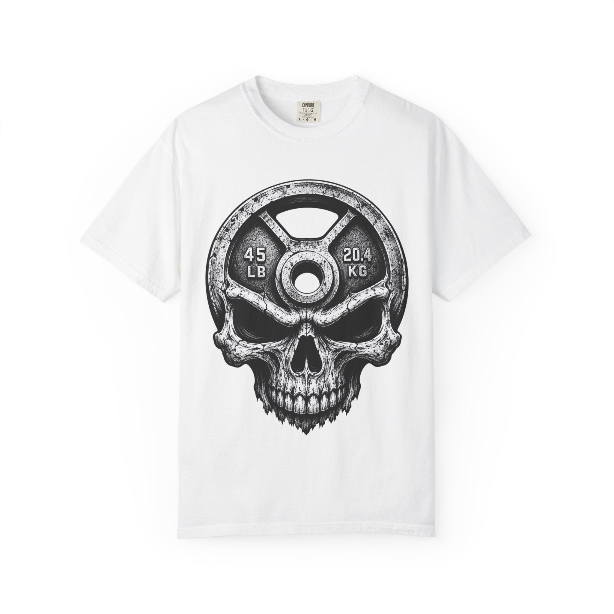 Weight Plate Skull T-Shirt — Gym Skull 45lb Fitness Tee
