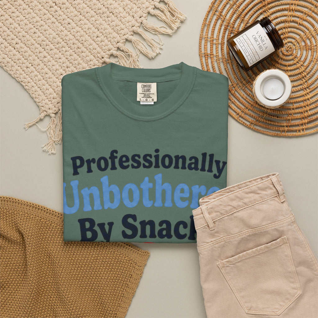 Professionally Unbothered By Snacks T-Shirt — Funny GLP/Weightloss Research Tee