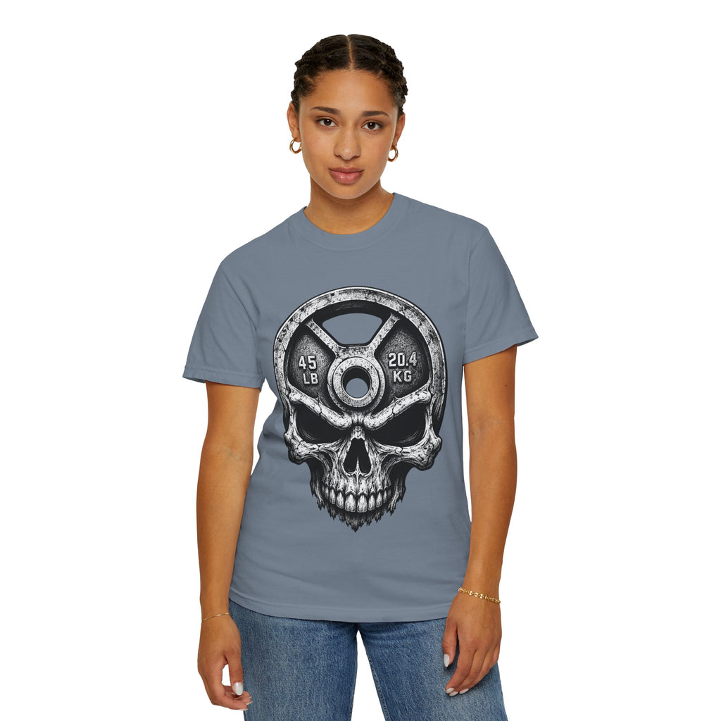 Weight Plate Skull T-Shirt — Gym Skull 45lb Fitness Tee
