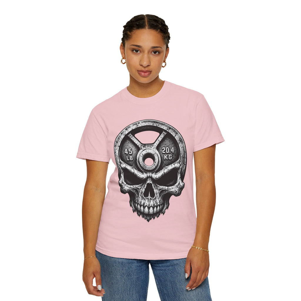 Weight Plate Skull T-Shirt — Gym Skull 45lb Fitness Tee