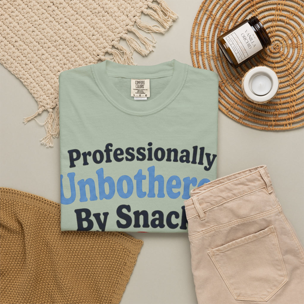 Professionally Unbothered By Snacks T-Shirt — Funny GLP/Weightloss Research Tee
