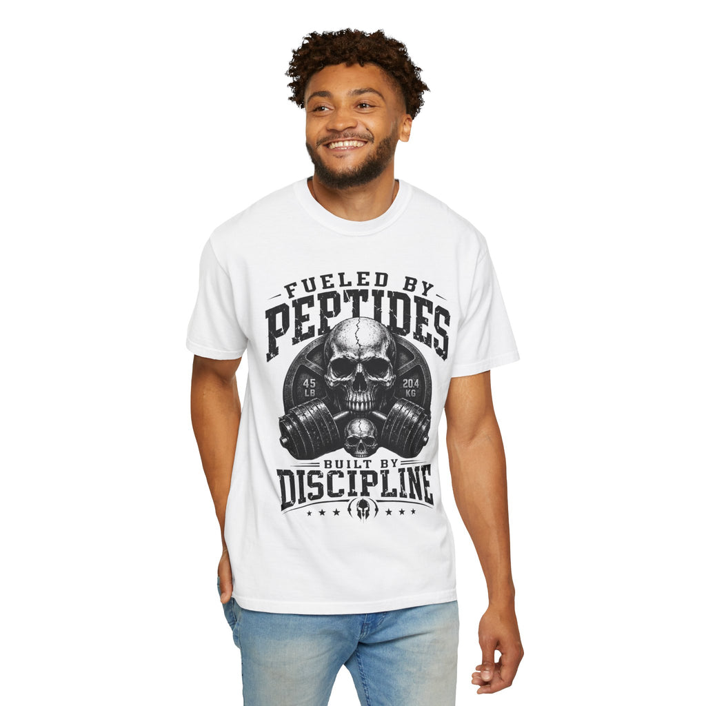 Peptides Skull Gym T-Shirt — "Fueled by Peptides, Built by Discipline" Fitness Tee